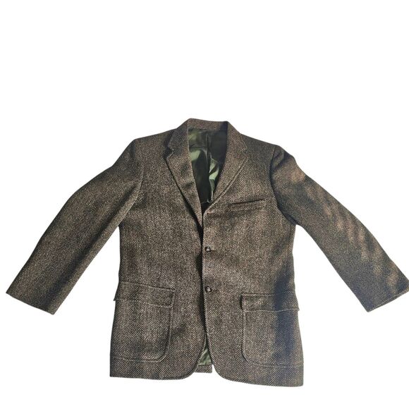 Rare Vintage Brown Herringbone Wool Blazer W/ Classic 2-Button Up Lucas Chicago - Picture 12 of 13